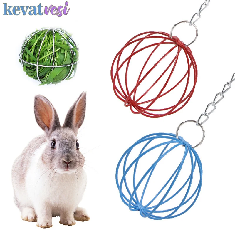 

Stainless Steel Rabbit Feeder Ball Hanging Grass Dispenser Rabbit Cage Food Storage Container for Hamster Guinea Pig PetSupplies