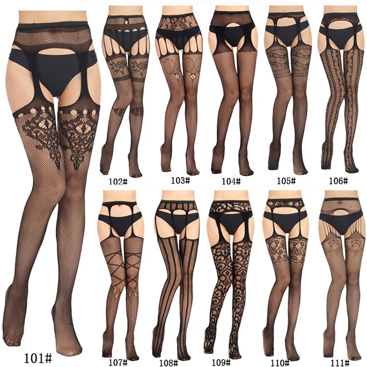 цена Sexy Stockings One-piece Open-top Suspenders One-piece Lace Jacquard Bottoming Pantyhose Garter Belt Fishnet Stockings