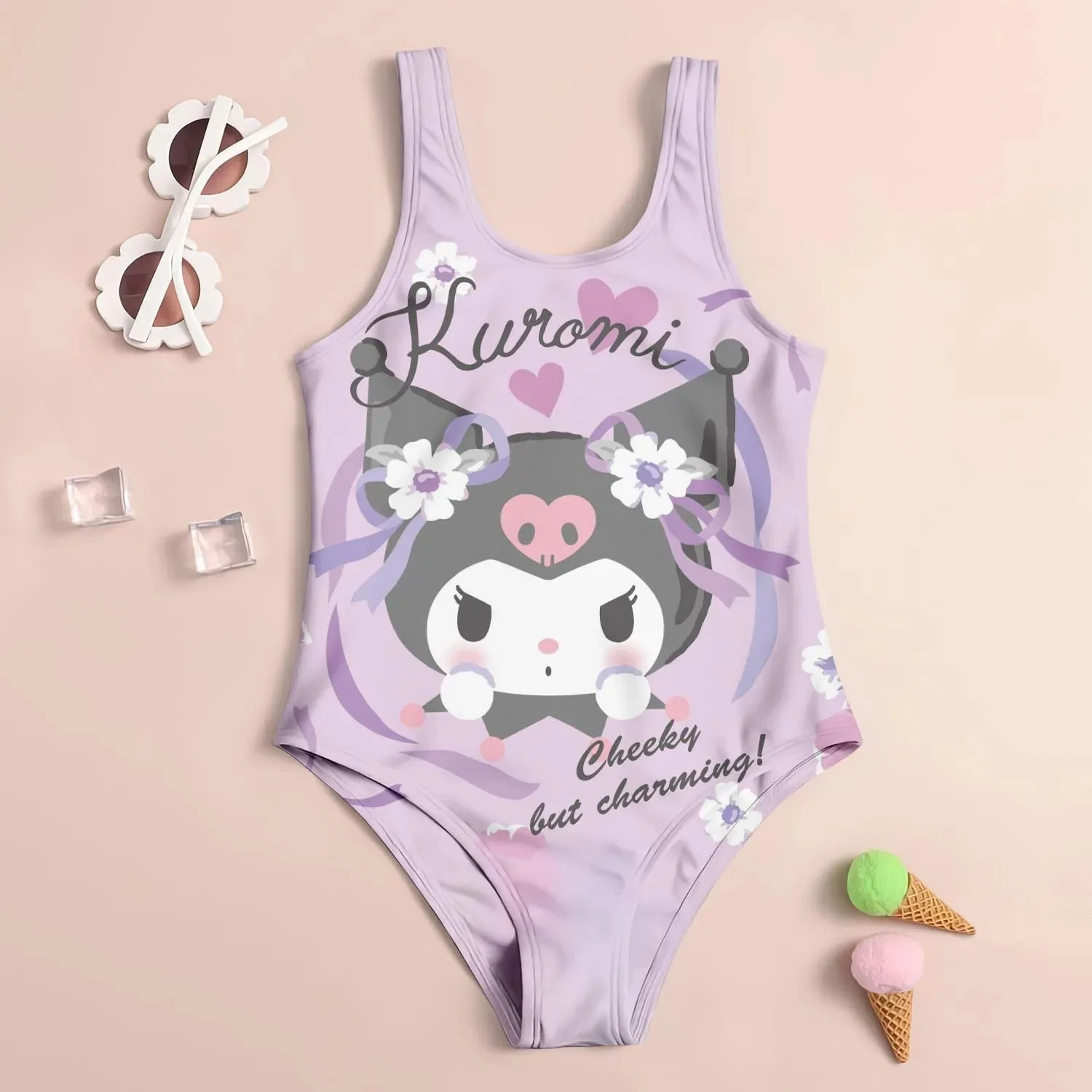Summer New 3d Printed One-Piece Swimsuit Cute Kuromi Women's Adult Sleeveless Swimsuit Girls Fashion Breathable Swimsuit Miniso 5