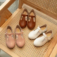 Kids Princess Shoes Solid Color Versatile Girls Leather Shoes T-strap 2024 New Children Flats Dance Shoes Fashion Temperament 1