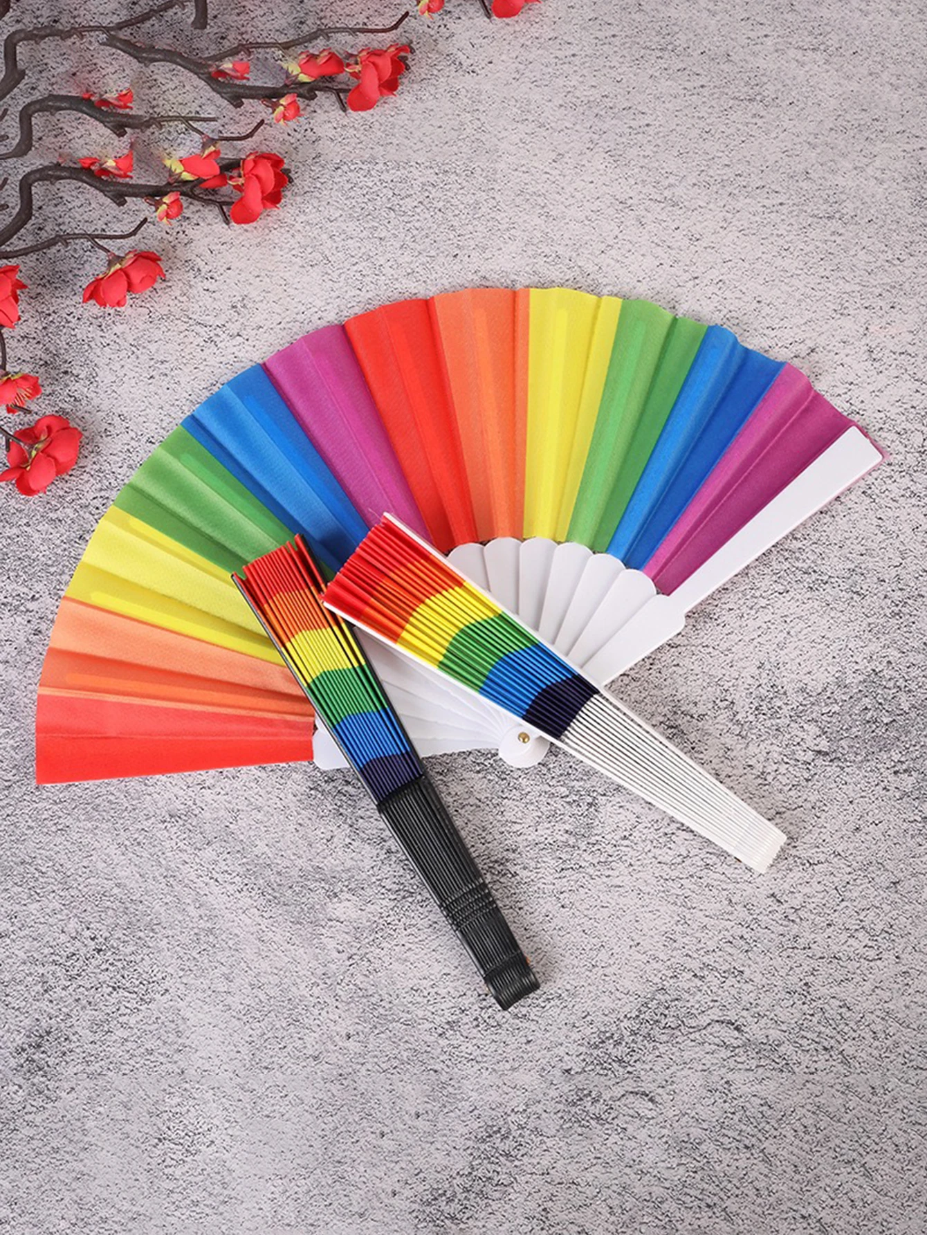 1PC Fashion Simple Personalized Rainbow Folding Fan Dance Filming Props Crafts Compact and Portable Ideal for Gifts 2
