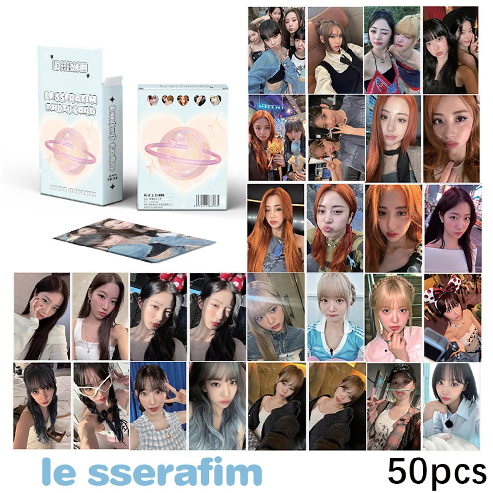 

LE SSERAFIM Laser Boxed Card 50pcs/Set ChaeWon YunJin Personal Photo High Quality HD Photo Korean Style LOMO Card Fan Collection