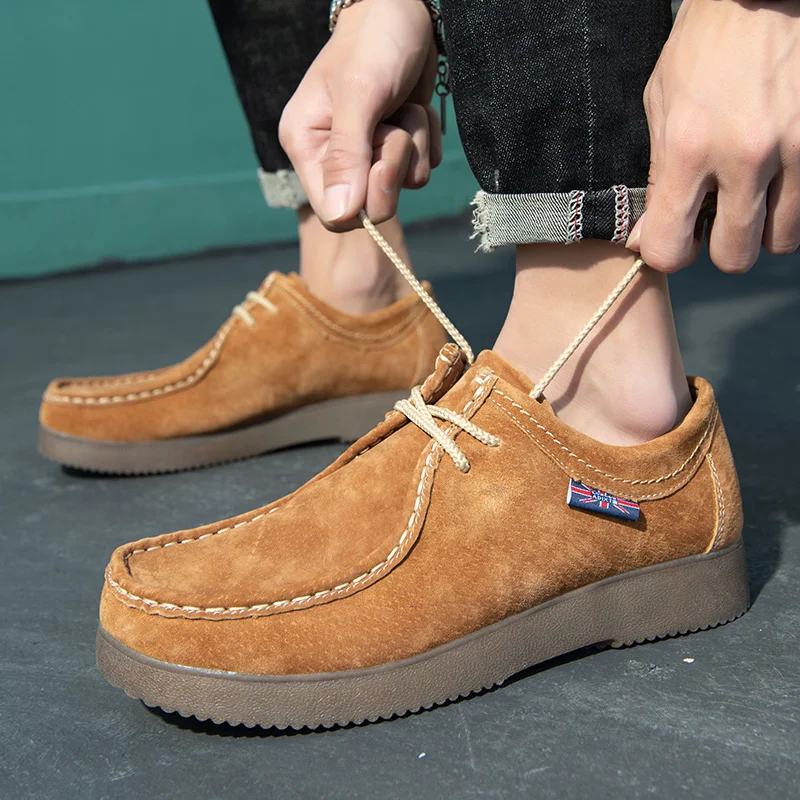 Autumn Men Casual Shoes Suede Leather Work Shoes Male Lace-up Flats Sneakers Platform British Business Party Dress Shoes 38-46 2