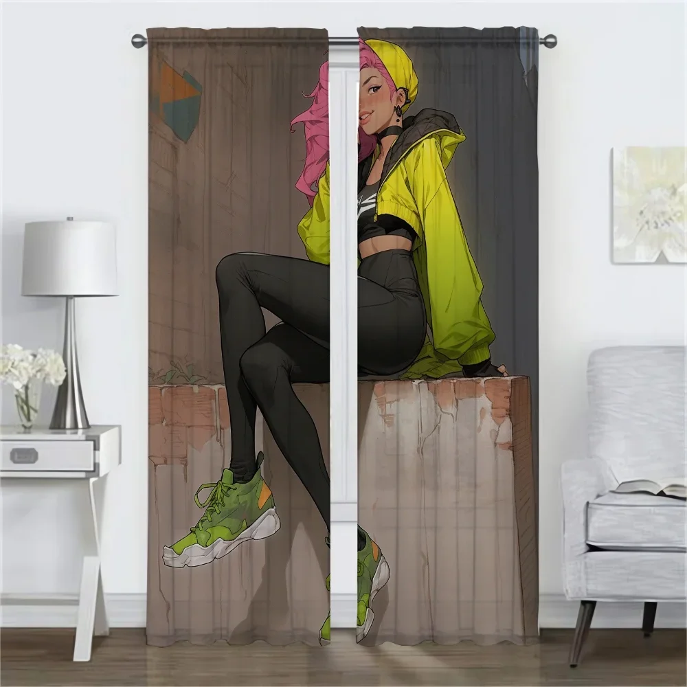 Curtains Child Room Street Punk Girl Window Curtain for Room 2 Panel Home Interior Curtains Tulle for Bedroom Shades Partition 2