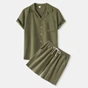 Summer Men's Casual Short-sleeved Shorts Suit Solid Color Lapel Button Pocket Shirt+elastic Drawstring Shorts Sports Suit 1