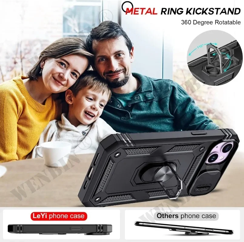 아이폰 17 16 16e 15 14 13 12 11 Pro Max Plus Mini XS XR 8 Plus 8 7 SE용 360도 회전 카메라 보호 기능이 있는 헤비 듀티 킥스탠드 케이스