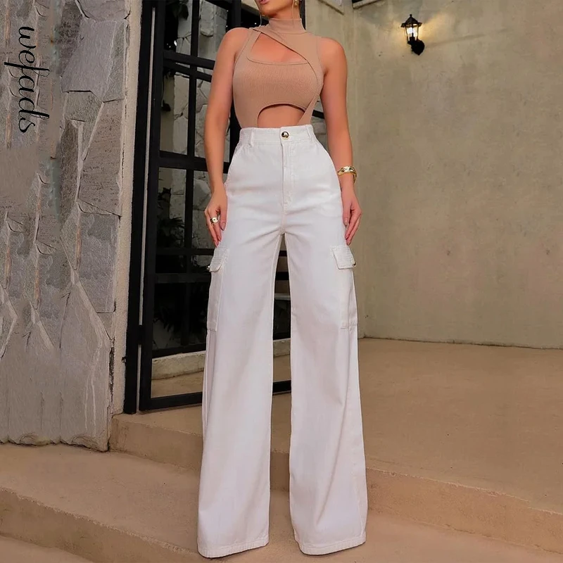 Wefads Two Piece Set Women Stylish Summer Solid Round Neck Hollow Out Irregular Sleeveless Top Loose Cargo Pants Sets Streetwear