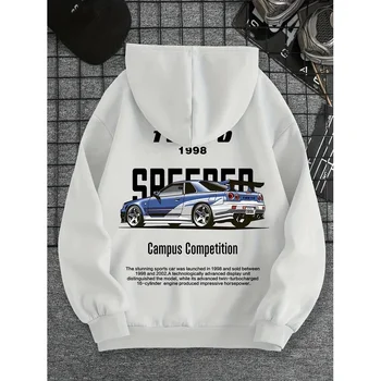 سويت شيرت بغطاء للرأس مطبوع عليه سيارة الخريف والشتاء عالي الجودة، مريح فضفاض كاجوال كلاسيكي كلاسيكي للشارع الرياضي 2