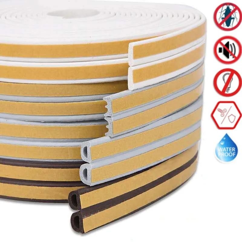 2 Meters Self-adhesive Door and Window Sealing Strip Glass Window Anti-collision Rubber Strip Foam Sound Insulation