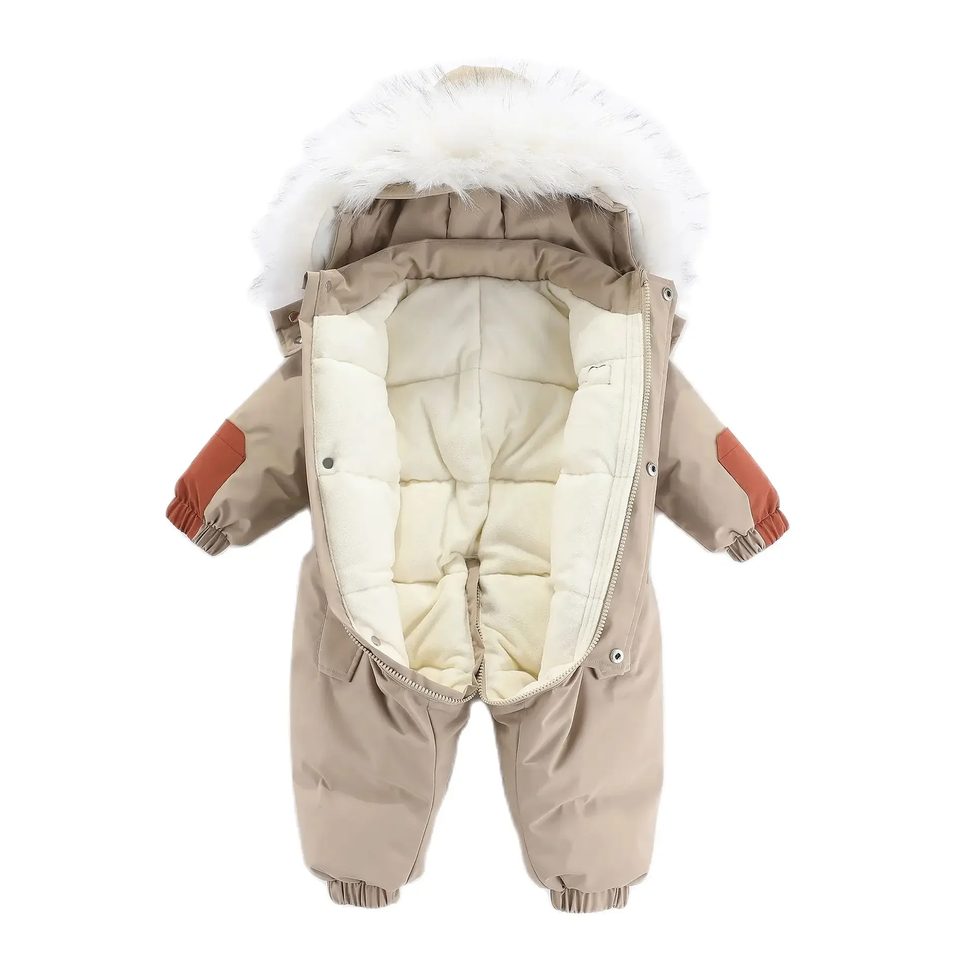 -30 Degree Winter Baby Jumpsuit Warm Baby Ski Suit Plus Velvet Boys Overalls Girl Clothes Children Waterproof Down Jacket