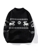 Thiened round Ne Deer Knitted Sweater Men's Winter Warm Casual Loose Fit Base Layer Inner Autumn Winter Sle Mwear