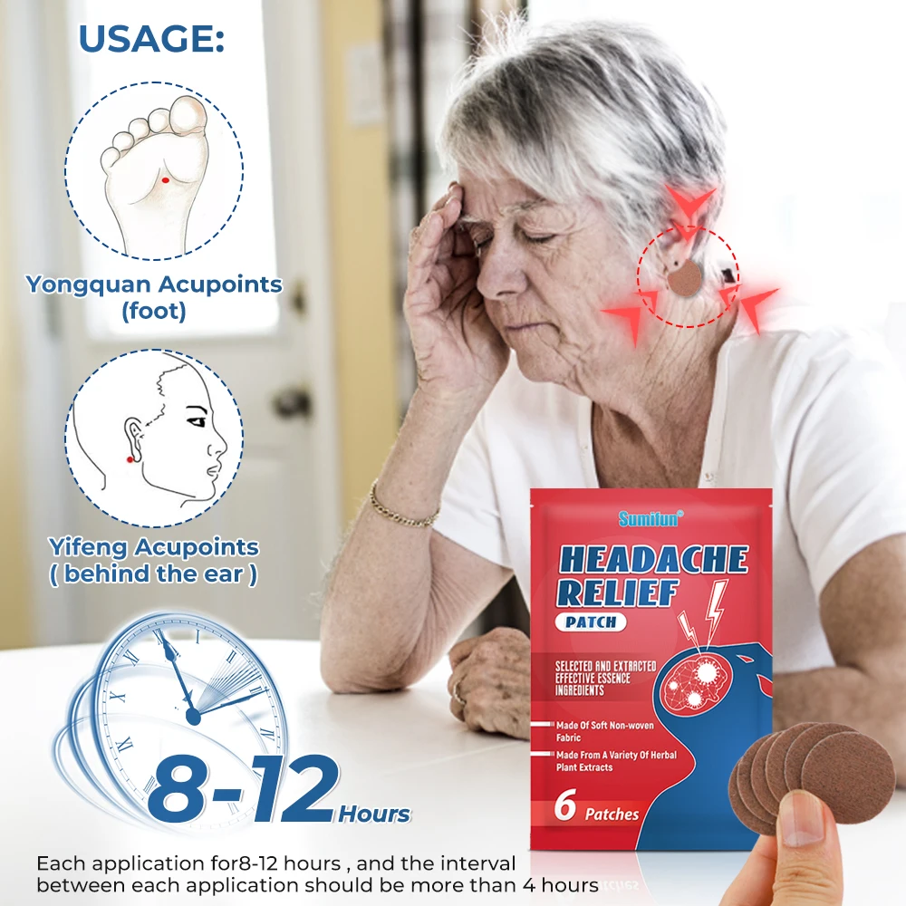 12/24pcs Sumifun Relieve Headache Patch Treat Migraine Sickness Dizziness Anti Headache Plaster Help Sleeping Relax Head Sticker pain relief patch