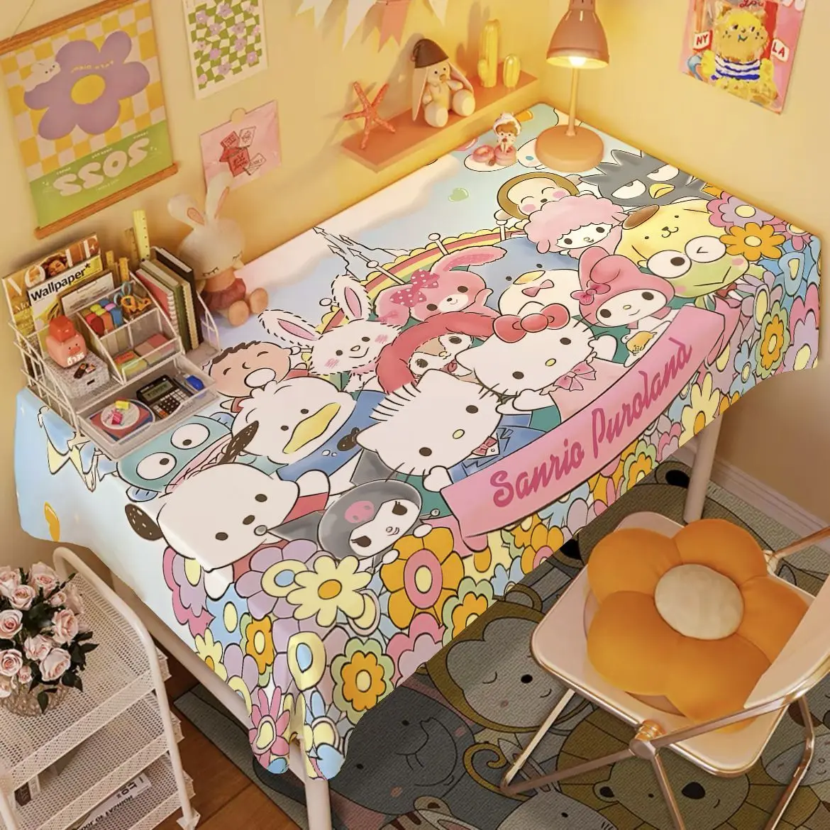 Sanrio Hello Kitty Family Tablecloth Anime Cinnamoroll Table Decoration Cloth Kuromi Melody Festival Arrangement Tablecloth Gift 1 24 hongqi h9 genuine alloy model car toy car family decoration children toys holiday gift 21 4x8x6 2cm