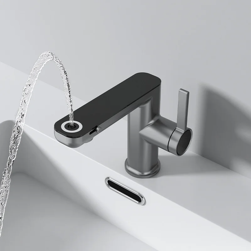 ก๊อกน้ำซิงค์ห้องน้ำสีเทาผสมน้ำร้อนและเย็น 1