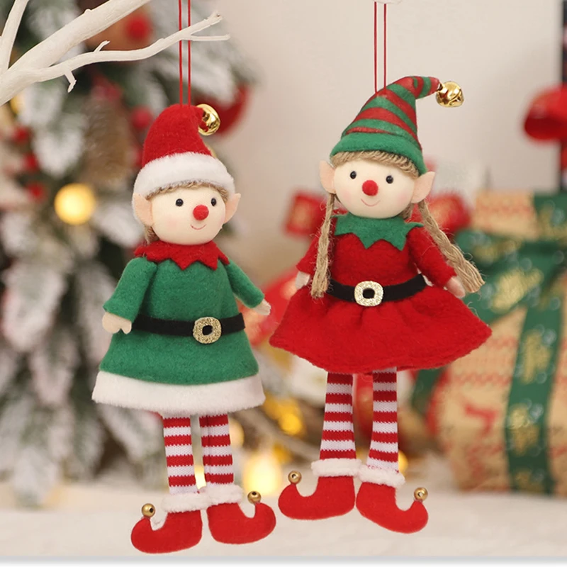 

New Creative Christmas Decorative Soft Pendant Belt Couple Plush Stuffed Toy Spirit Couple Boy Girl Doll Christmas Tree Pendant