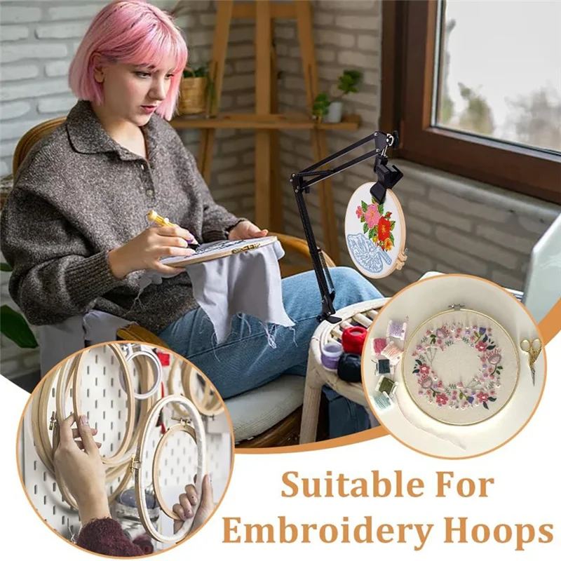 A45G-Black Embroidery Table Stand Kit 8-12Mm Hole Hand Embroidery Stand Knee Folding For Hoop