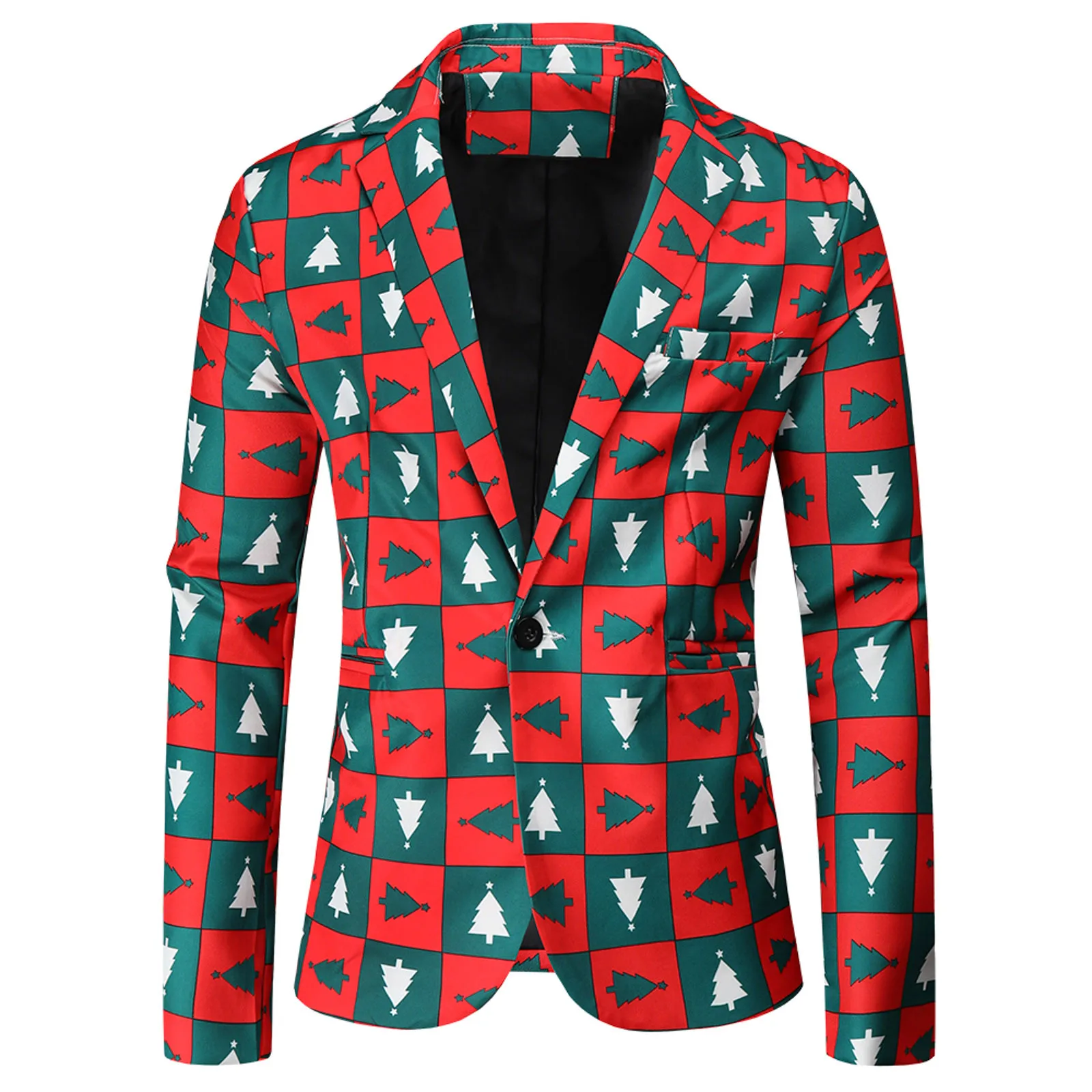 Men's Christmas Suit Santa Printed Lapel Warm Winter Fashion Button Coat Blazer Long Sleeve Casual Loose Jacket Male Cardigan