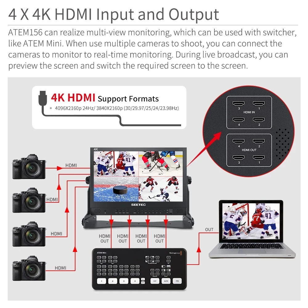 SEETEC ̺ Ʈ   , ATEM156, 4 HDMI Է , ATEM ̴, 15.6 ġ
