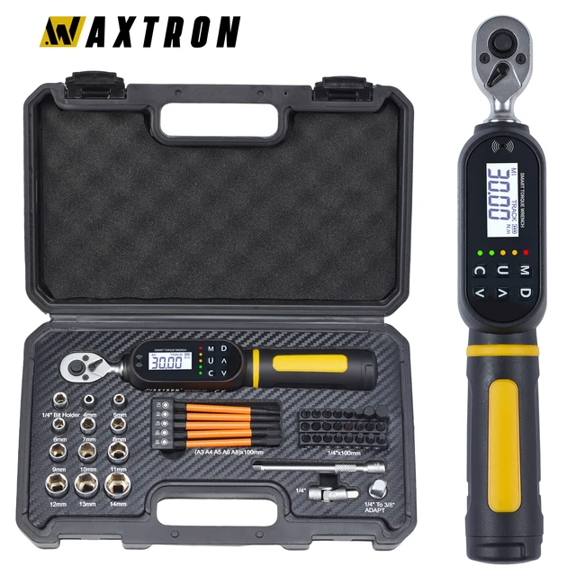 Clé dynamométrique numérique Waxtron 1/4'' 1,5-30N.m, clé dynamométrique pour vélo, précision ±2%, clé dynamométrique réglable pour moto, 45 pièces 1