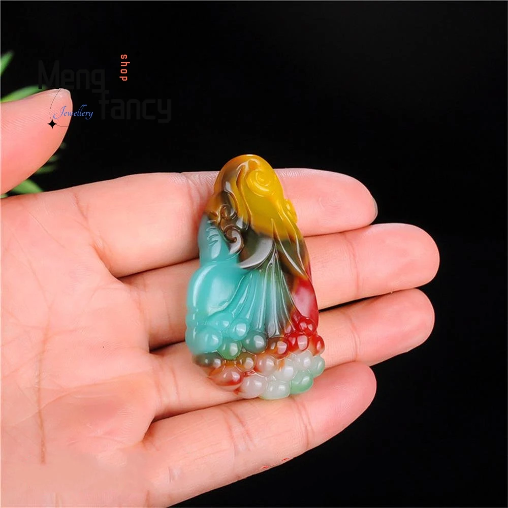 Natural Hetian Color Jade Magnolia Pendant Fashion Fine Jewelry Charms Amulet Women Men Sweater Chain Couple Luxury Holiday Gift