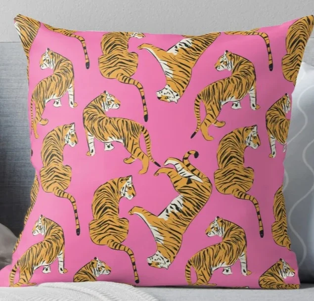 Pink Tiger Repeating Print- Preppy Modern Contemporary Throw