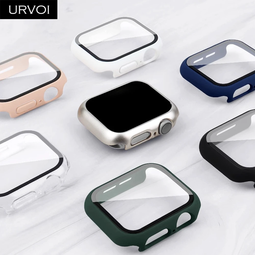 Apple Watch Screen Protector Case URVOI Full cover for Apple Watch ultra 2 series 10 9 8 7 6 Plastic bumper hard frame case with glass for iWatch screen protector