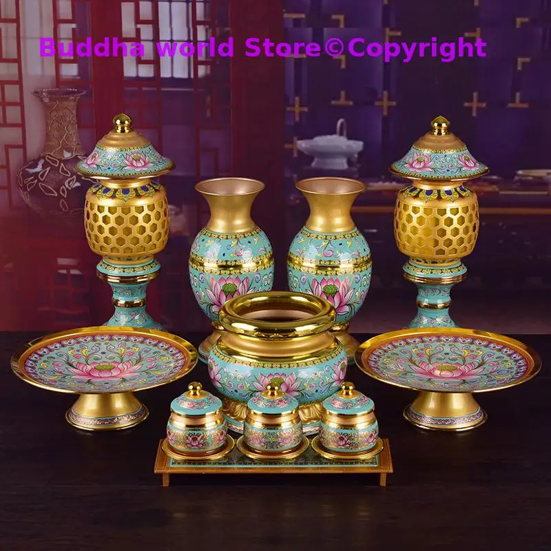 

A SET high grade Buddhist utensil HOME Temple shrine enshrine worship wealth buddha God lamp Incense burner Holy water cup trays