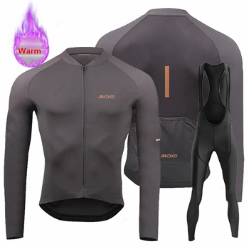 Rvouei New Winter Cycling Clothes Set Man Thermal Fleece Jersey Suit Sport Riding Bike MTB Clothing Bib Pants Sets Ropa Ciclismo