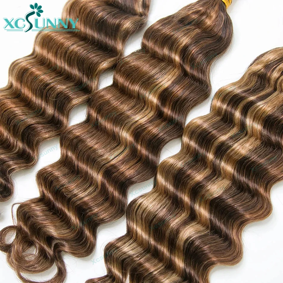 4 27 30 Human Hair Braiding Hair Bundles Deep Wave Bulk Hair For Boho Braids Human Hair Extensions Double Drawn 2