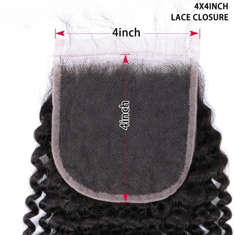Kinky Curly Lace Closure 4x4 Free Part Virgin Human Hair Extensions Transparent Lace Closure Nature Color Soft and Silky