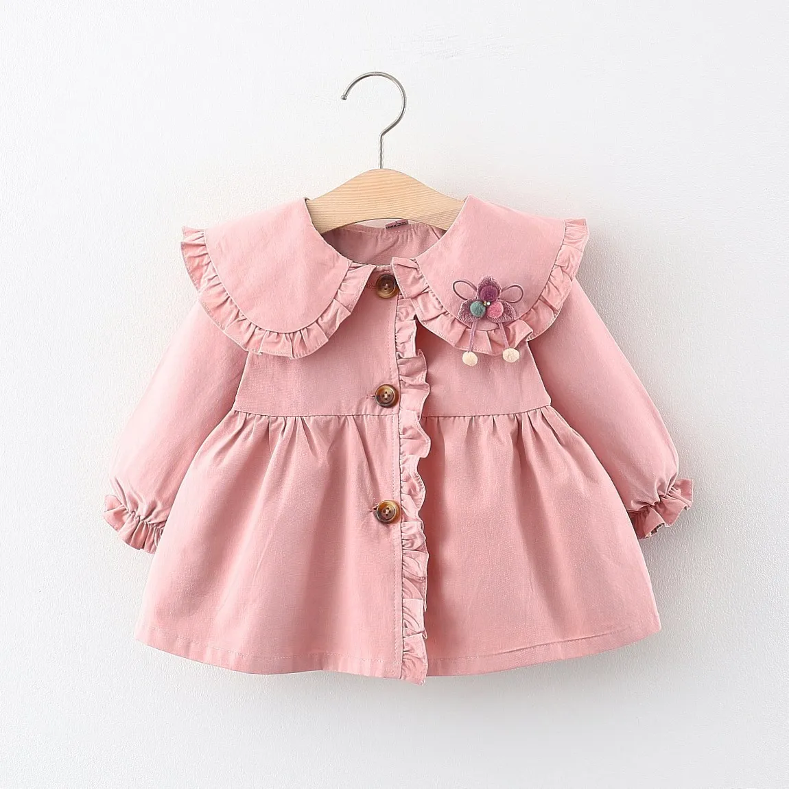 Trench Childrens Clothing Spring Korean Girls Windbreaker Coat Solid Color Middle Length Baby Cardigan Lapel Collar