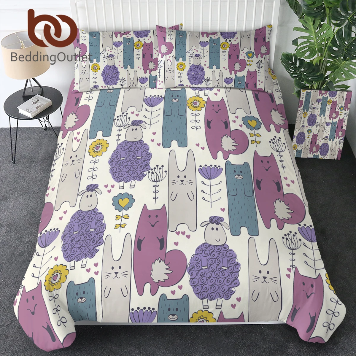 Beddingoutlet Set Biancheria Da Letto Animale Cane Gatto Pecora Tartaruga E Unicorno Copripiumino Camera Da Letto Set Copriletto Per Bambini King Conf