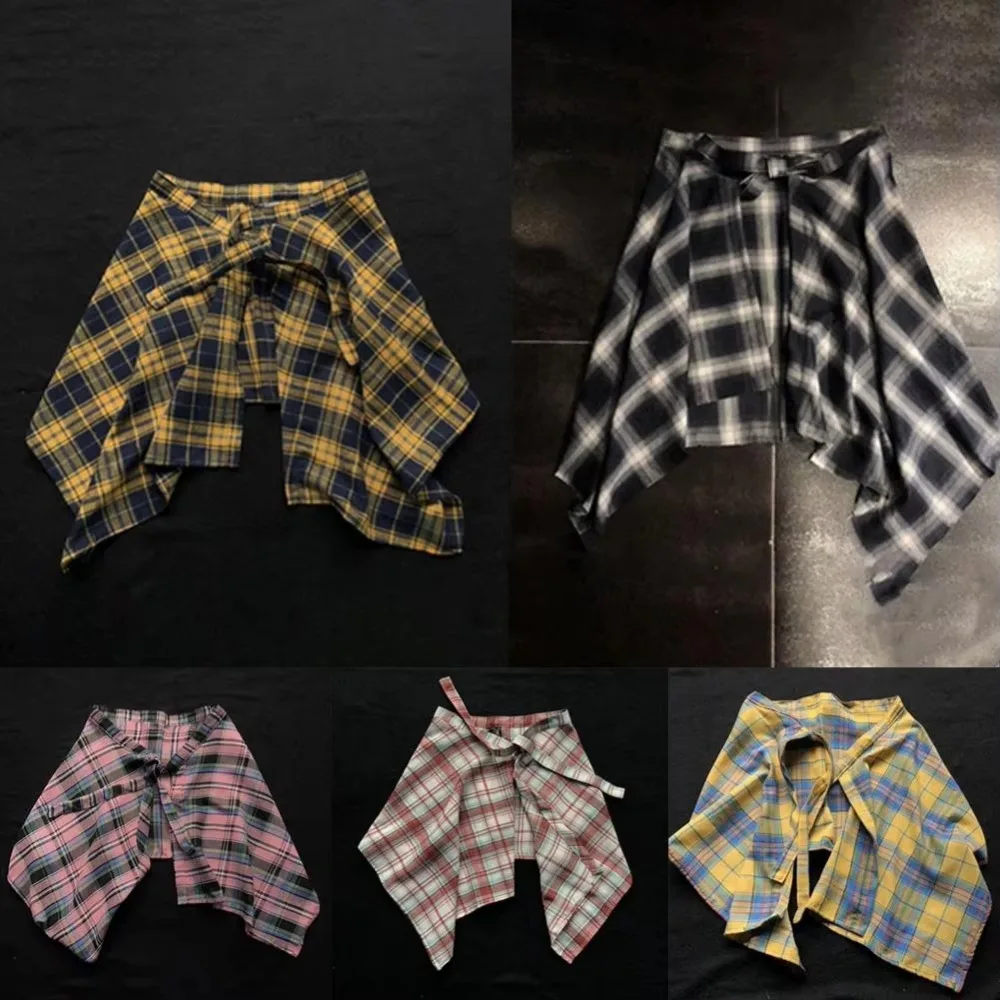 Polyester Plaid Mini Skirt Blue White Lattice Waist Casual Women