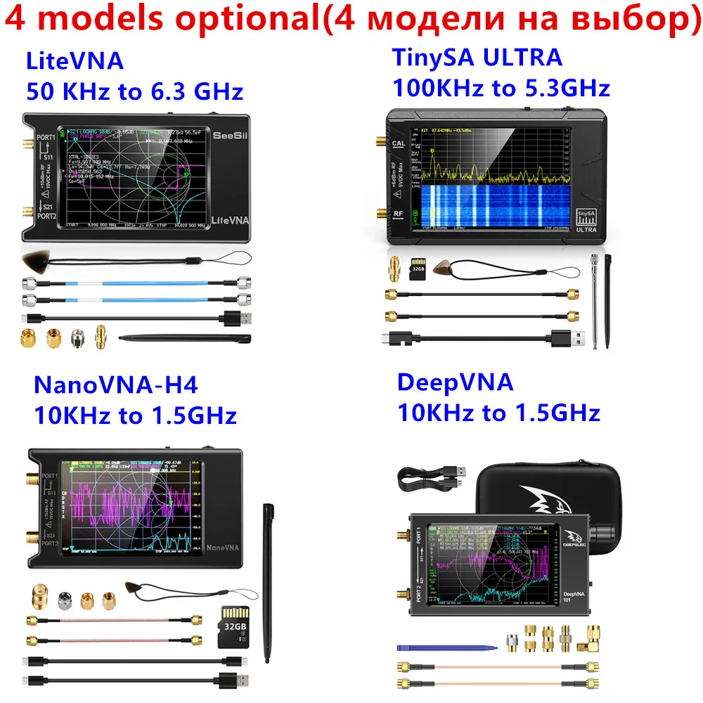 Upgraded 4Inch NanoVNA LiteVNA TinySA ULTRA Vector Network Analyzer HW HF VHF UHF SWR Phase Delay Smith Chart Antenna Analyzer 2