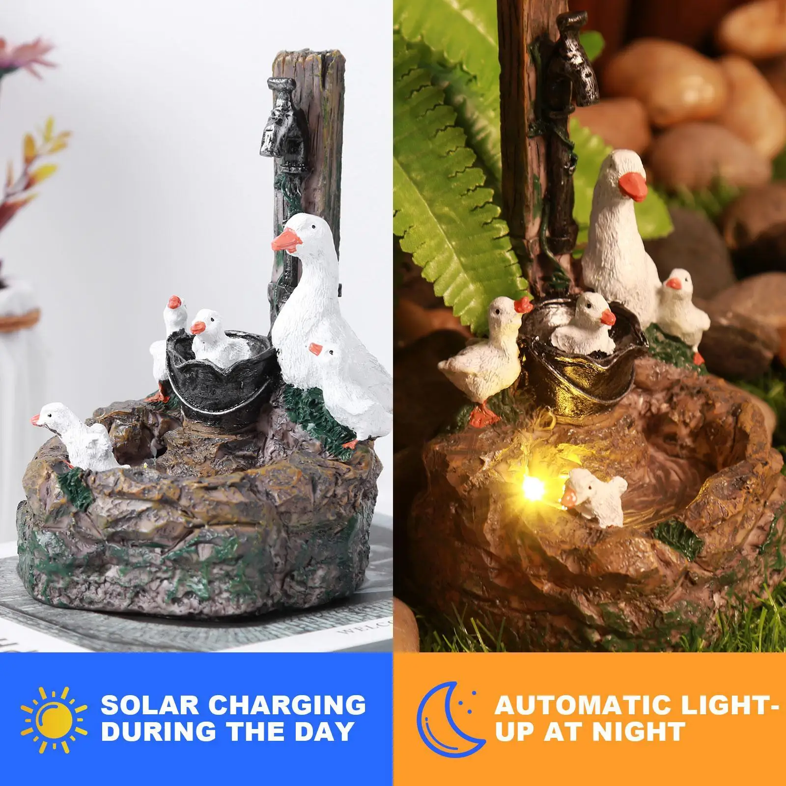 Duck /Squirrel Fountain Ornament Duck Resin Sculpture Ornament Landscaping Decor with Light Water Fountain Duck Statue for Lawn