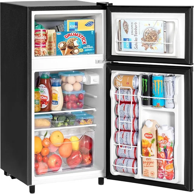 Double Door Refrigerator with Freezer, 3.5 Cu.Ft,Small Fridge with Freezer, 7 Settings Temperature Adjustable, Mini Refrigerator 1
