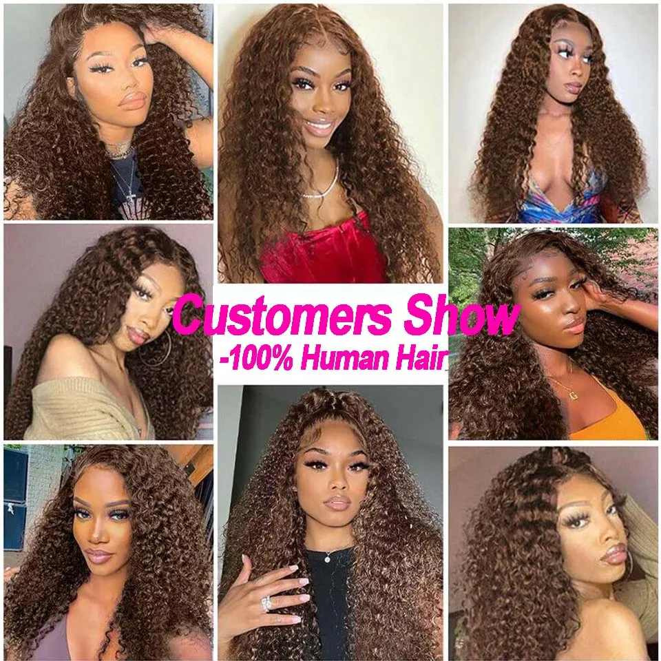 13x4 Hd Chocolate Brown Deep Wave Lace Front Wig Glueless Curly Lace Frontal Human Hair Wigs Pre Plucked Colored Wig For Women 4