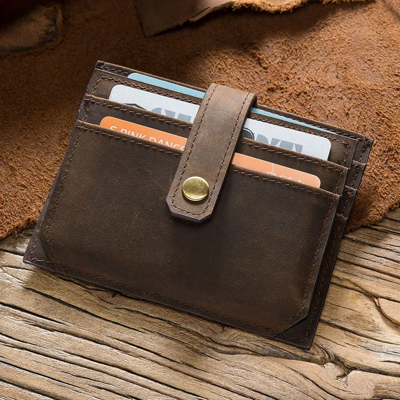 RFID Anti-Magnetic Retro Crazy Horse Leather Card Bag New Ultra-Thin Men's Buckle Multi-Card Position Leather Card Case
