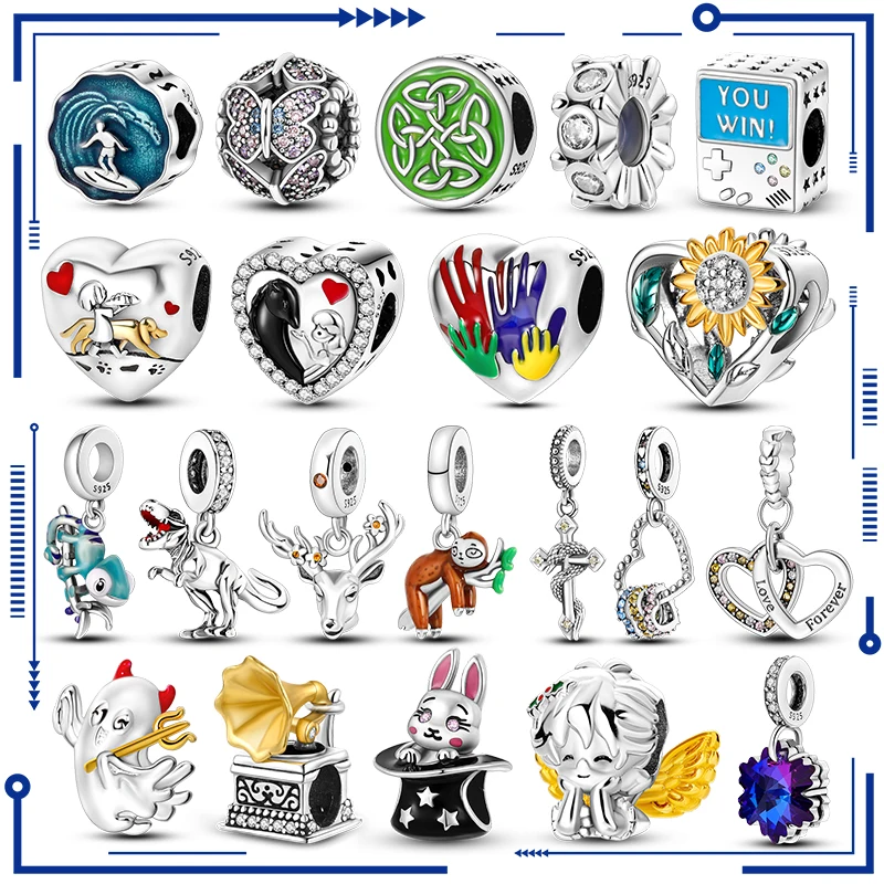 

2022 New 925 Sterling Silver Heart Sunflower Pattern Beads Fit Pandora Charm 925 Silver Bracelet Women Pendant Bead Fine Jewelry