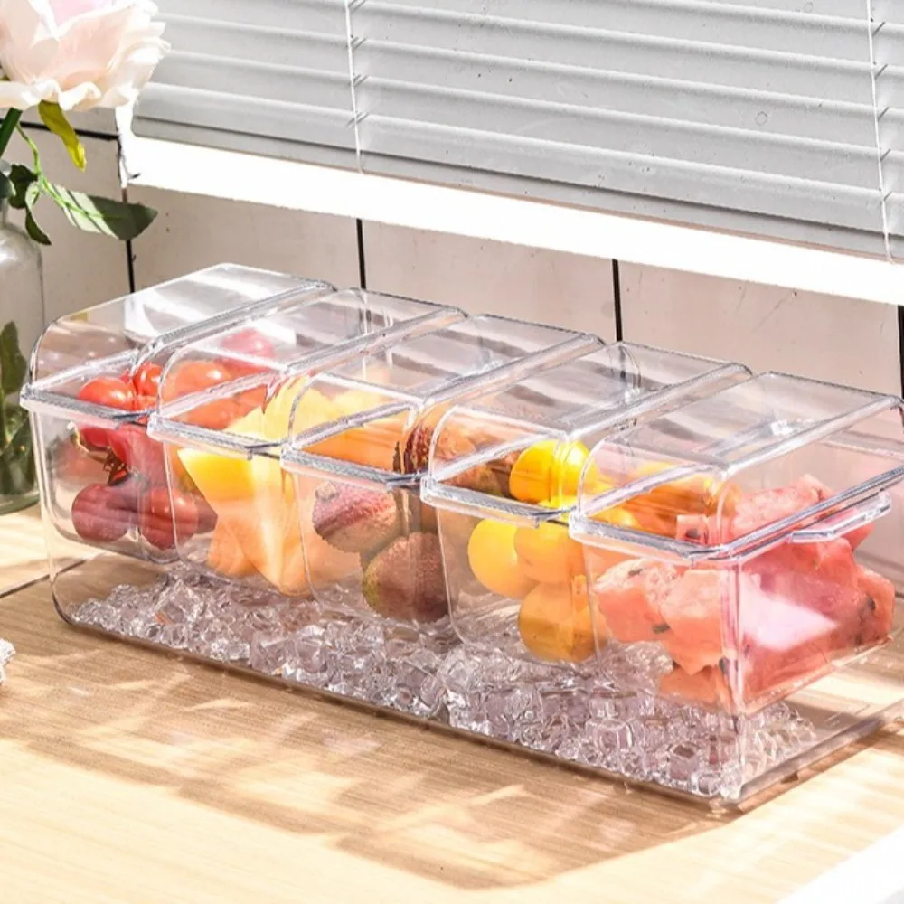 Transparent Fresh Iced Box Detachable Plastics Chilled Fruit Salad Fresh-keeping Box 4/5 Grids Double Layered Ice Fruit Tray