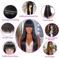Perruque de cheveux humains droites d'os avec frange pour les femmes 30 pouces brésiliennes 3x1 perruques de dentelle sans colle perruque de cheveux humains couleur noire naturelle 5