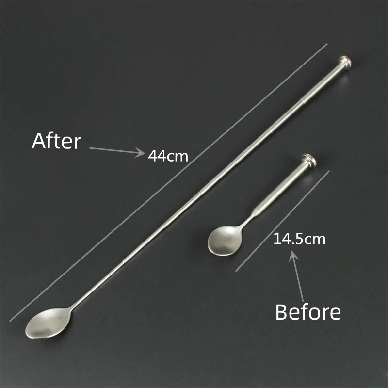 Stainless Steel Retractable Bar Spoon Bar Tools Bartender Cocktail Mixing Spoon Telescopic Extendable Long Pocket cocktail spoon cocktail stirrers