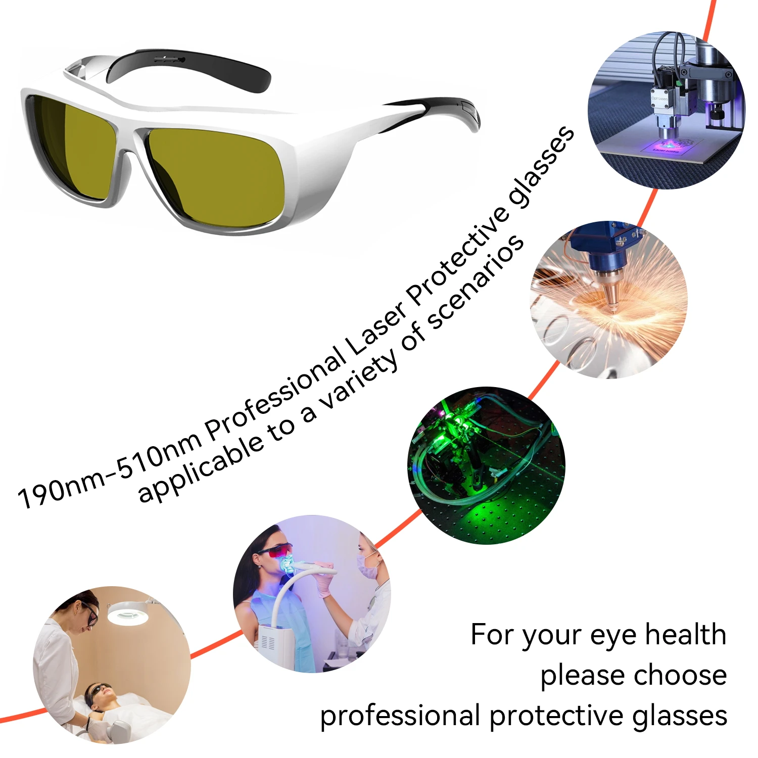 Lunettes de sécurité laser OD6 190-510nm protection bleu