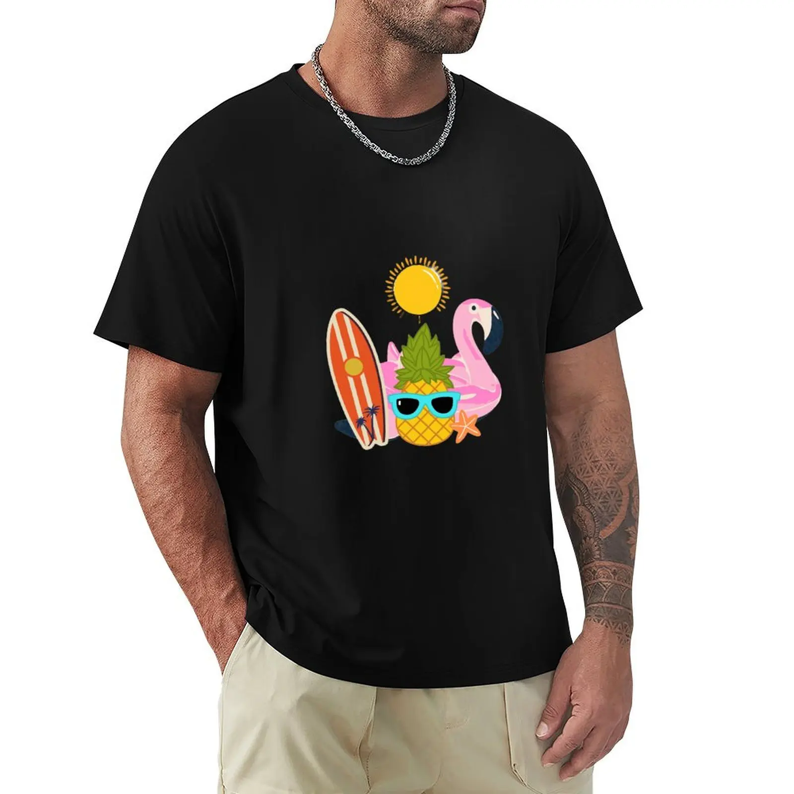 

Summer patterns With flamingos and pineapples T-shirt cute tops vintage plain cute clothes Men's clothing