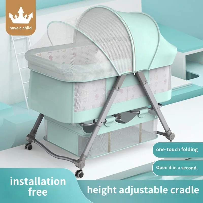 

Movable Crib Foldable Height Adjustable Splicing Big Bed Baby Cradle Bed Bb Bed Milk Overflow Prevention Portable