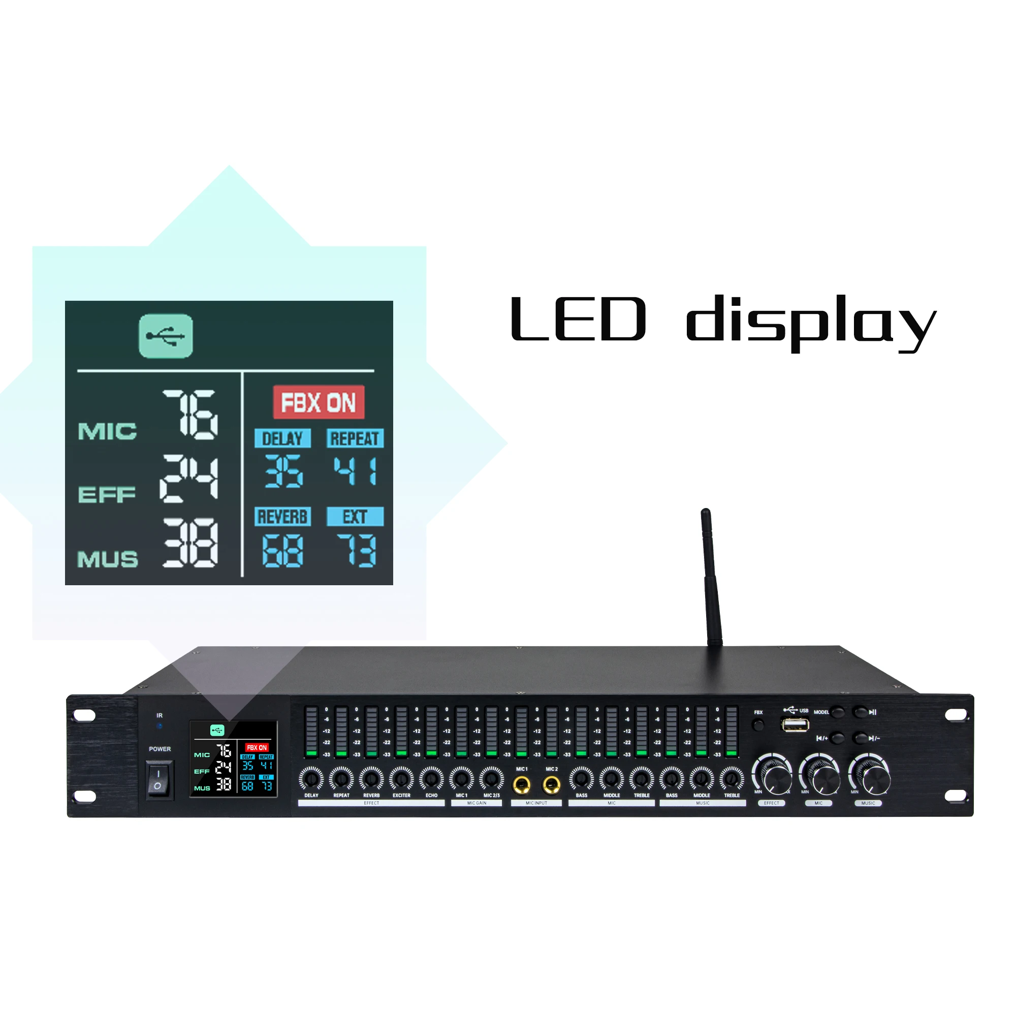 Professional KTV Audio Effects Processor DSP Bluetooth Anti-howling Equalization Pre-effector for Karaoke Stage Party