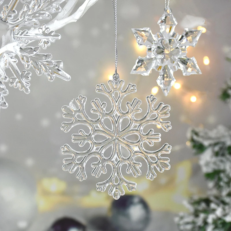 

3pcs Christmas Snowflake Ornaments Clear Acrylic Snowflakes Xmas Tree Pendants Home Navidad Merry Christmas Hanging Decorations