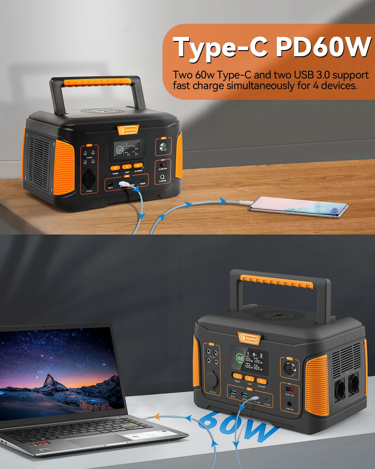 FF Flashfish J1000 PLUS 1000W Portable Power Station 932Wh Solar Generator Battery Supply 125W DC 60W PD for Outdoor Camping 2