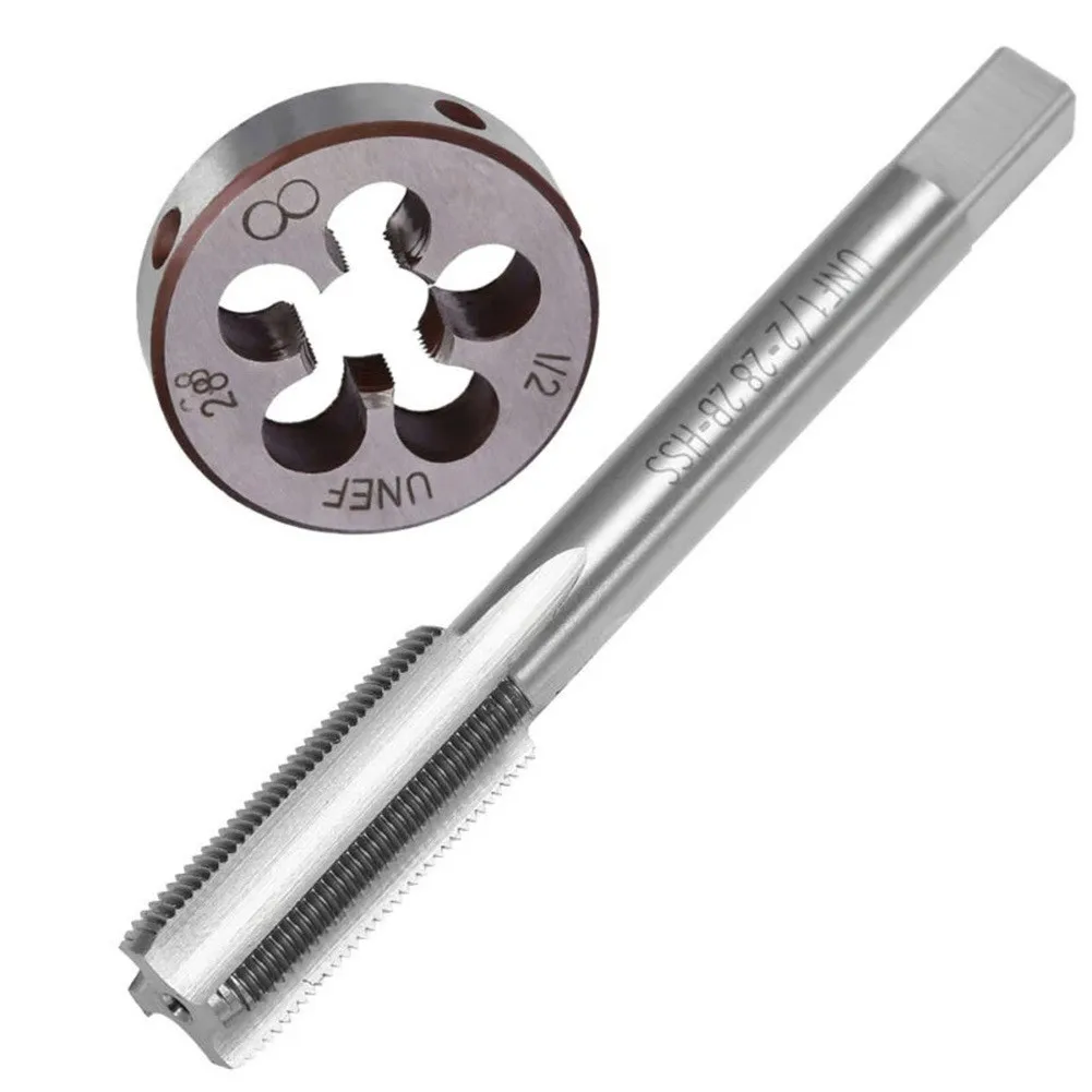 

2pcs/Set 1/2-28 Tap 1/2x28 Die TPI Kit UNEF HSS Right Hand Thread Tool Titanium Nitride Coated Tap & Die Rust Free Tap Die