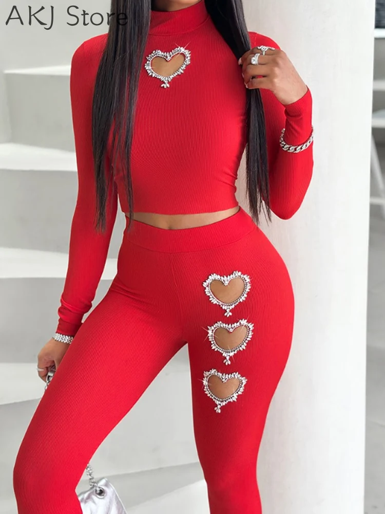 

Women Sexy Hollow Rhinestone Top and Pants Set